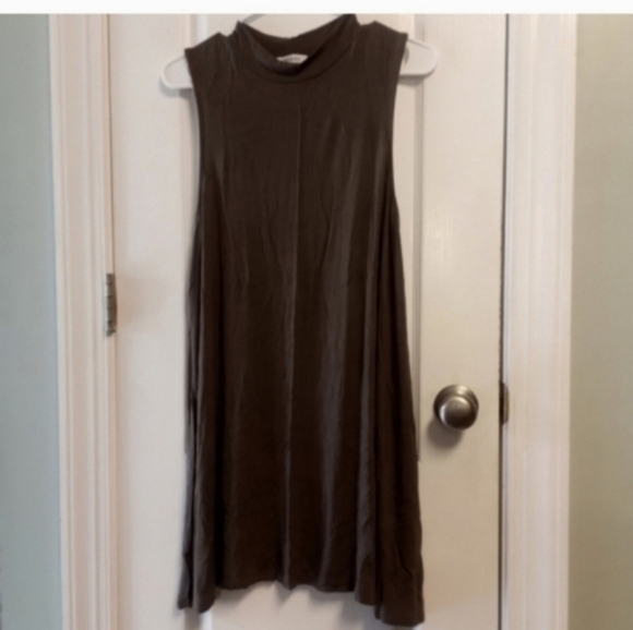 Cherish Tunic Mini Dress Sleeveless L Olive Green Asymmetrical Hem Summer - Picture 1 of 3